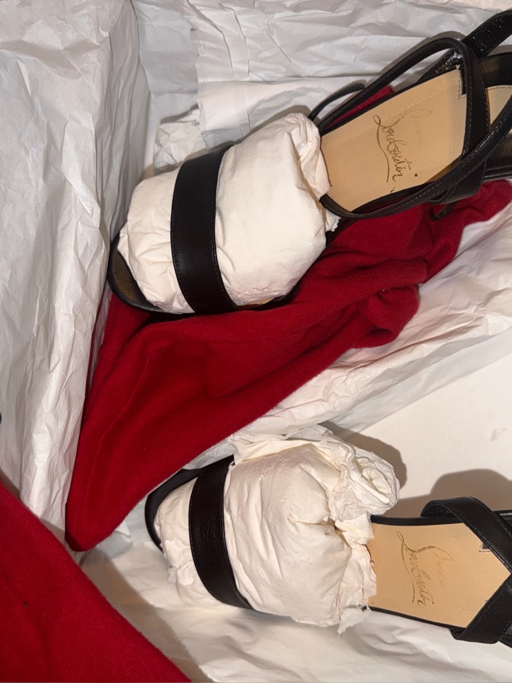 Christian Louboutin Black Strappy Heels with Red Dust Bags - Picture 6 of 6